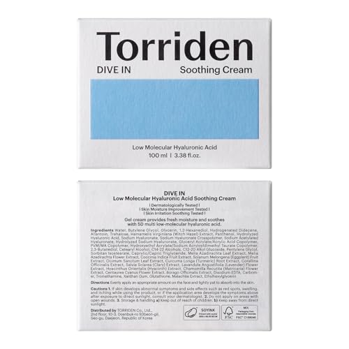 Torriden DIVE IN Hyaluronic Acid Soothing Cream 100ml (3.38 fl. oz) | Revitalizing Facial Moisturizer for Sensitive and Dry Skin | Hyaluronic Acid, Panthenol, Allantoin