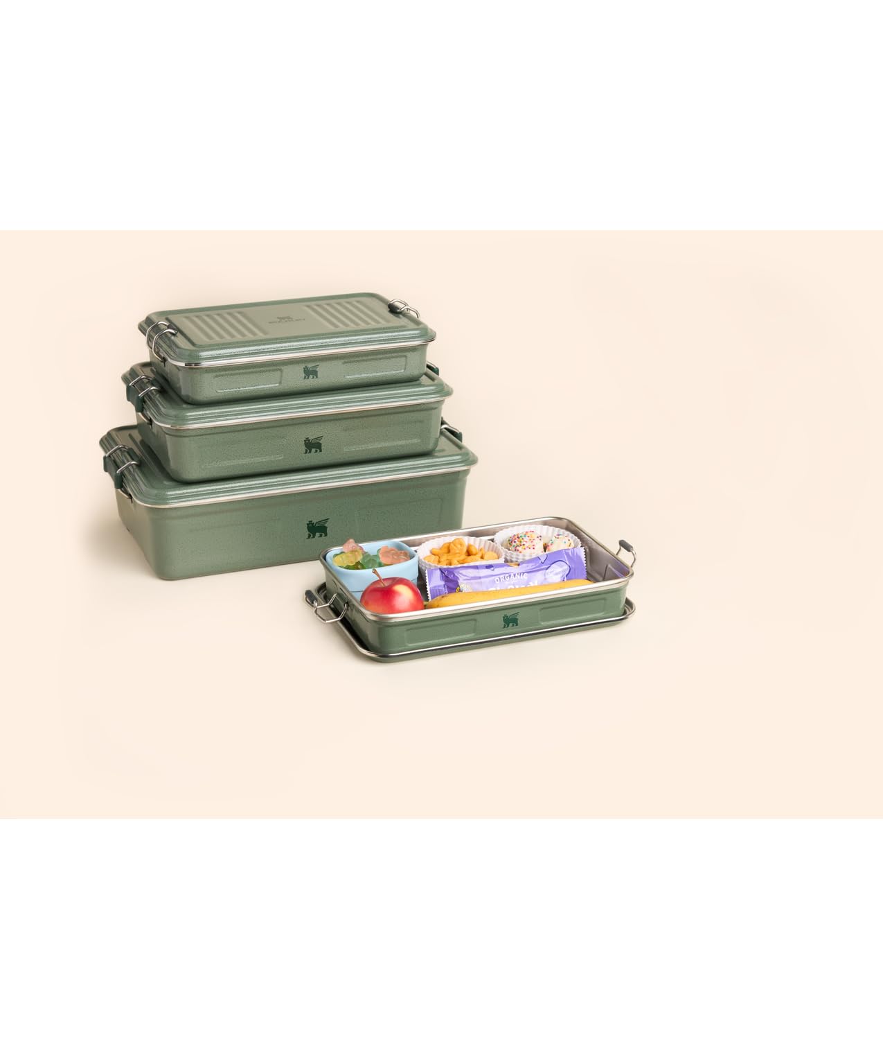 STANLEY Classic Legendary Useful Box 1.25qt | 금속 간식 및 도시락 상자 | 내구성 있는 스테인리스 스틸 여행용 식품 보관 용기 | 하이킹, 캠핑, 학교 또는 직장 | BPA 없음 | 해머톤 그린