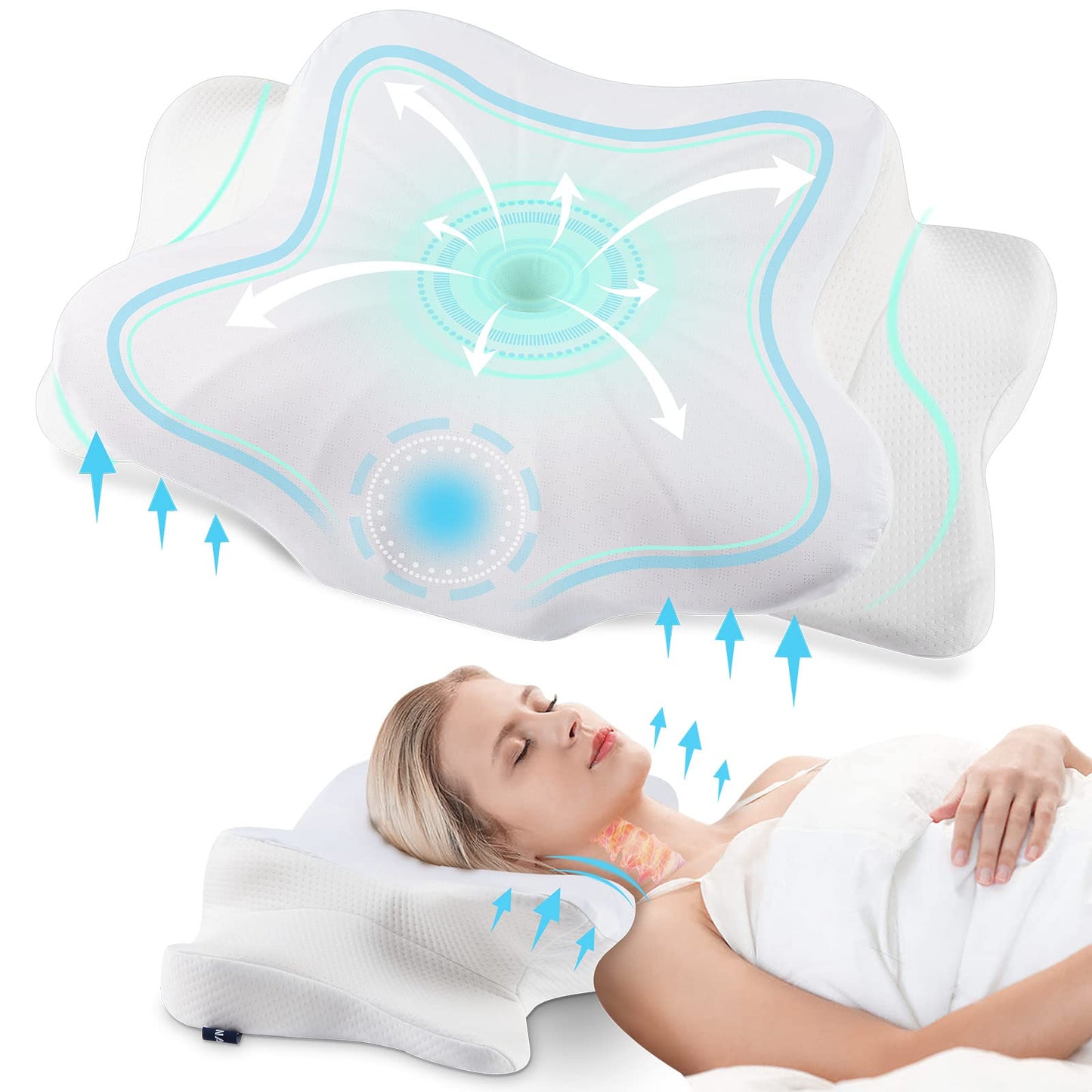 DONAMA Cervical Pillow for Neck and Shoulder,Contour Memory Foam Pillow,Ergonomic Neck Support Pillow for Side Back Stomach Sleepers with Pillowcase-Standard Size