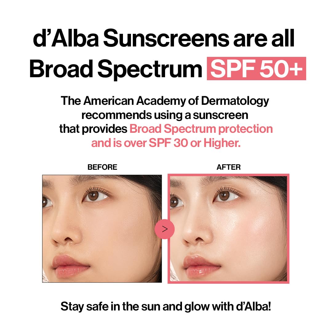 d'alba Piedmont Waterfull Tone-Up 선스크린 세럼 광대역 SPF 50 + 얼굴용 한국산 선스크린, 모든 피부 톤, 땀 방지 포뮬라 (1.69 fl.oz.)