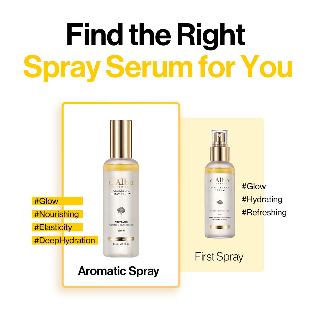 d'alba Piedmont Italian White Truffle First Aromatic Spray Serum, 향기로운 VEGAN Glowy Antioxidant Face Mist, 깊은 수분 공급 피부 탄력, 한국 스킨 케어(4.05 fl.oz)