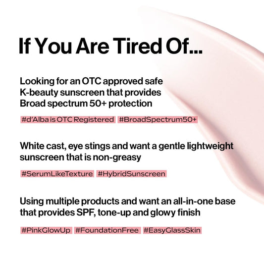 d'alba Piedmont Waterfull Tone-Up Sunscreen Serum BROAD SPECTRUM SPF 50 + Korean Sunscreen for Face, All Skin Tones, Sweat Proof Formula (1.69 fl.oz.)