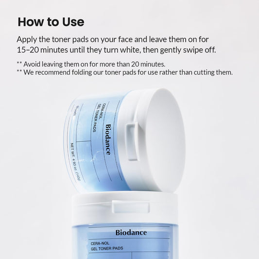 Biodance Cera-nol Gel Toner Pads | Hydrating, Soothing Korean Toner Pads for Sensitive Skin | 4.93 fl.oz.(140g), 60Pads