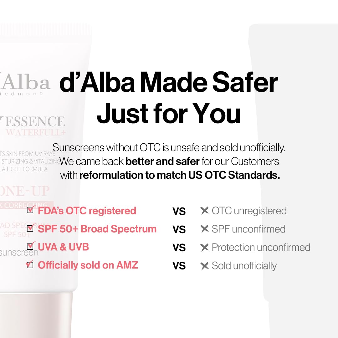 d'alba Piedmont Waterfull Tone-Up 선스크린 세럼 광대역 SPF 50 + 얼굴용 한국산 선스크린, 모든 피부 톤, 땀 방지 포뮬라 (1.69 fl.oz.)