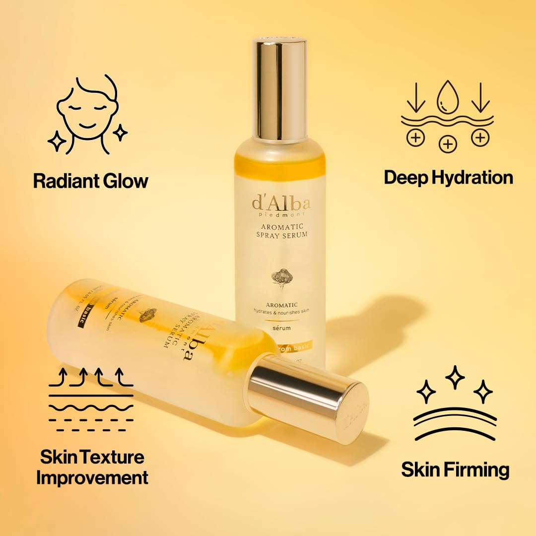 d'alba Piedmont Italian White Truffle First Aromatic Spray Serum, 향기로운 VEGAN Glowy Antioxidant Face Mist, 깊은 수분 공급 피부 탄력, 한국 스킨 케어(4.05 fl.oz)