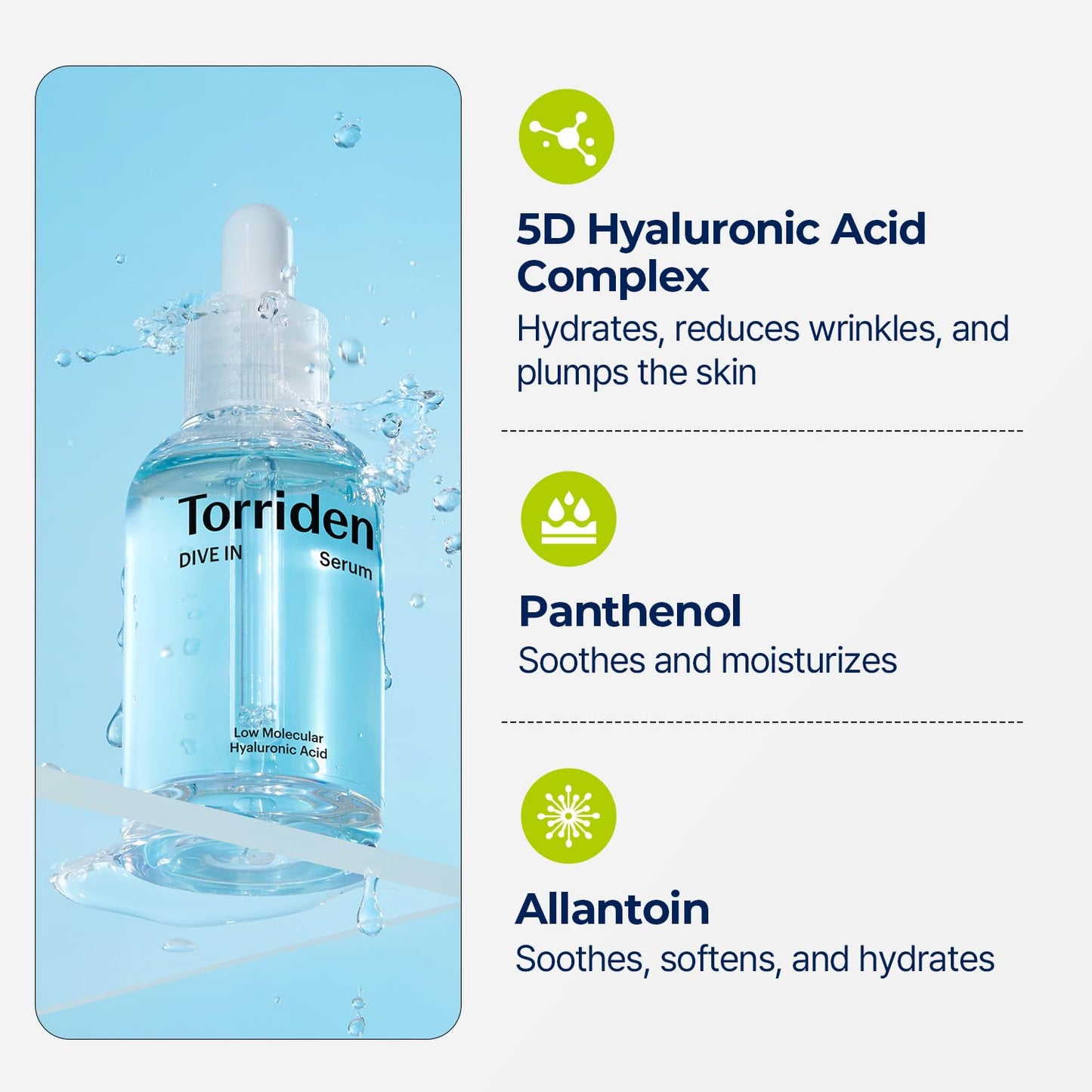 토리든 다이브인 히알루론산 세럼 50ml(1.69fl.oz.) | 광채 피부를 위한 딥 하이드레이션 | 히알루론산, 판테놀, 알란토인 | 한국 얼굴 세럼