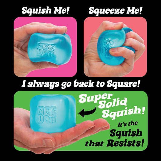 Schylling Needoh Nice Cube Sensory Toy with a Super Solid Squish - Always Returns to its Square Shape - Colors May Vary 3 Pack