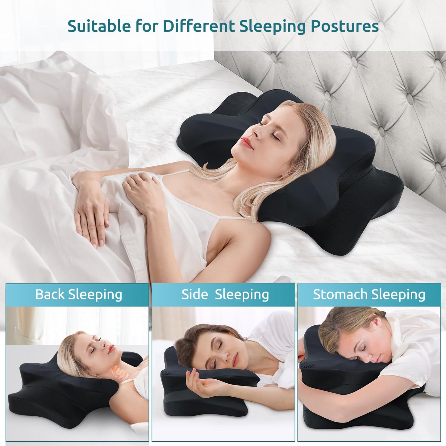 DONAMA Cervical Pillow for Neck and Shoulder,Contour Memory Foam Pillow,Ergonomic Neck Support Pillow for Side Back Stomach Sleepers with Pillowcase-Standard Size