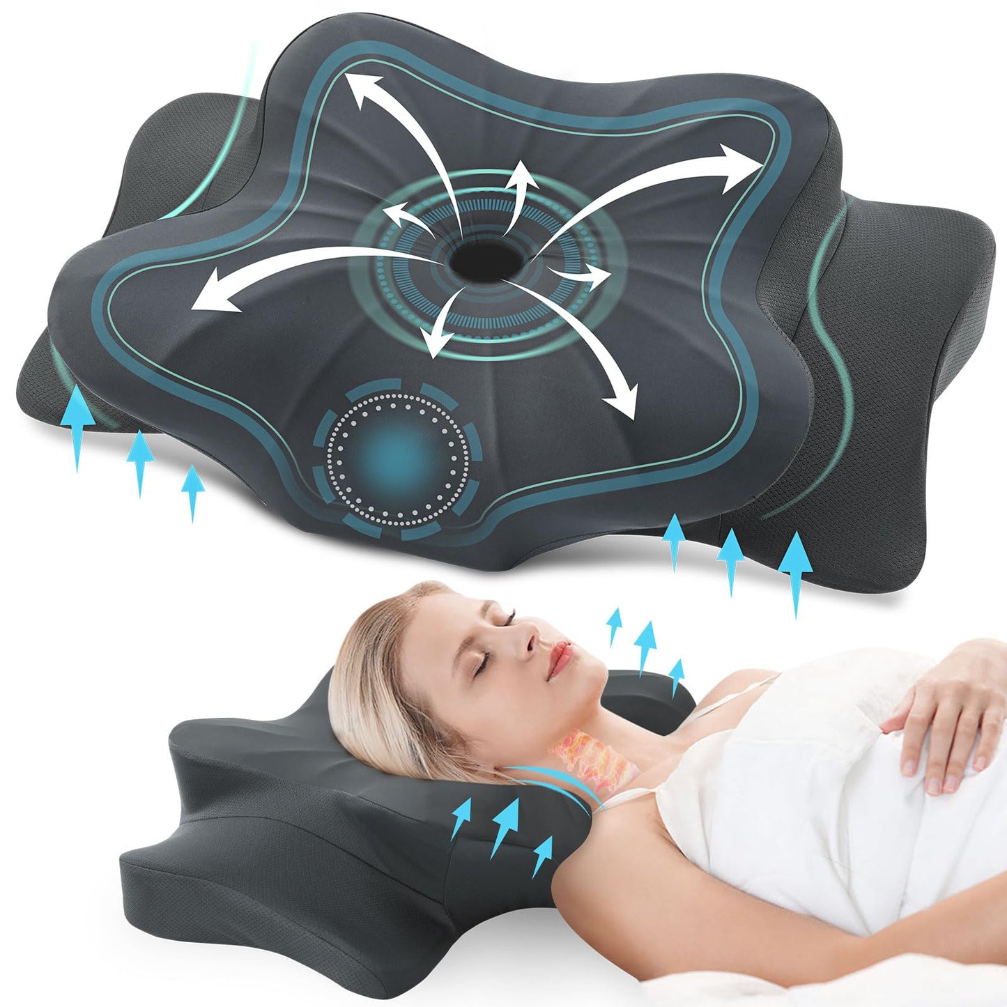 DONAMA Cervical Pillow for Neck and Shoulder,Contour Memory Foam Pillow,Ergonomic Neck Support Pillow for Side Back Stomach Sleepers with Pillowcase-Standard Size