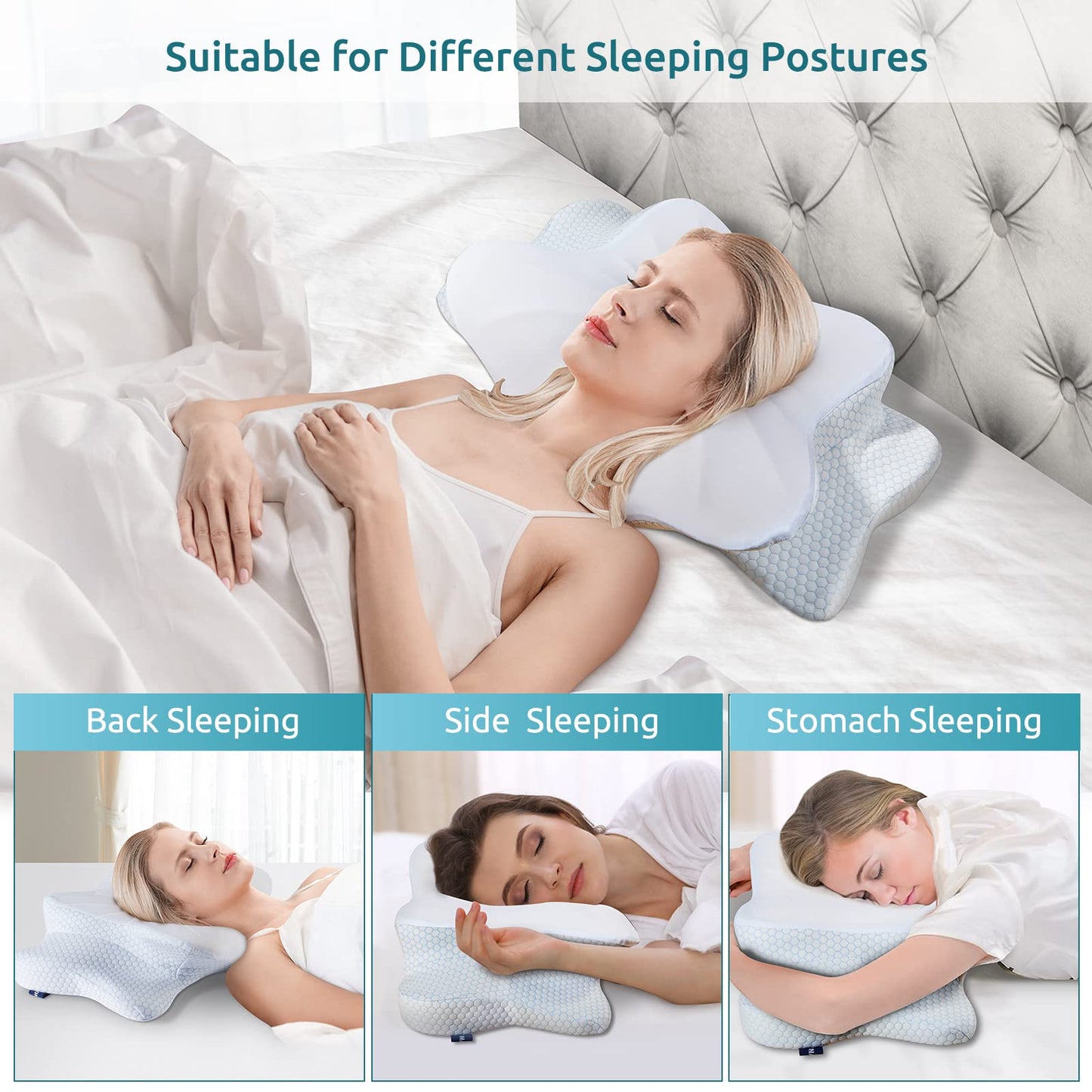 DONAMA Cervical Pillow for Neck and Shoulder,Contour Memory Foam Pillow,Ergonomic Neck Support Pillow for Side Back Stomach Sleepers with Pillowcase-Standard Size