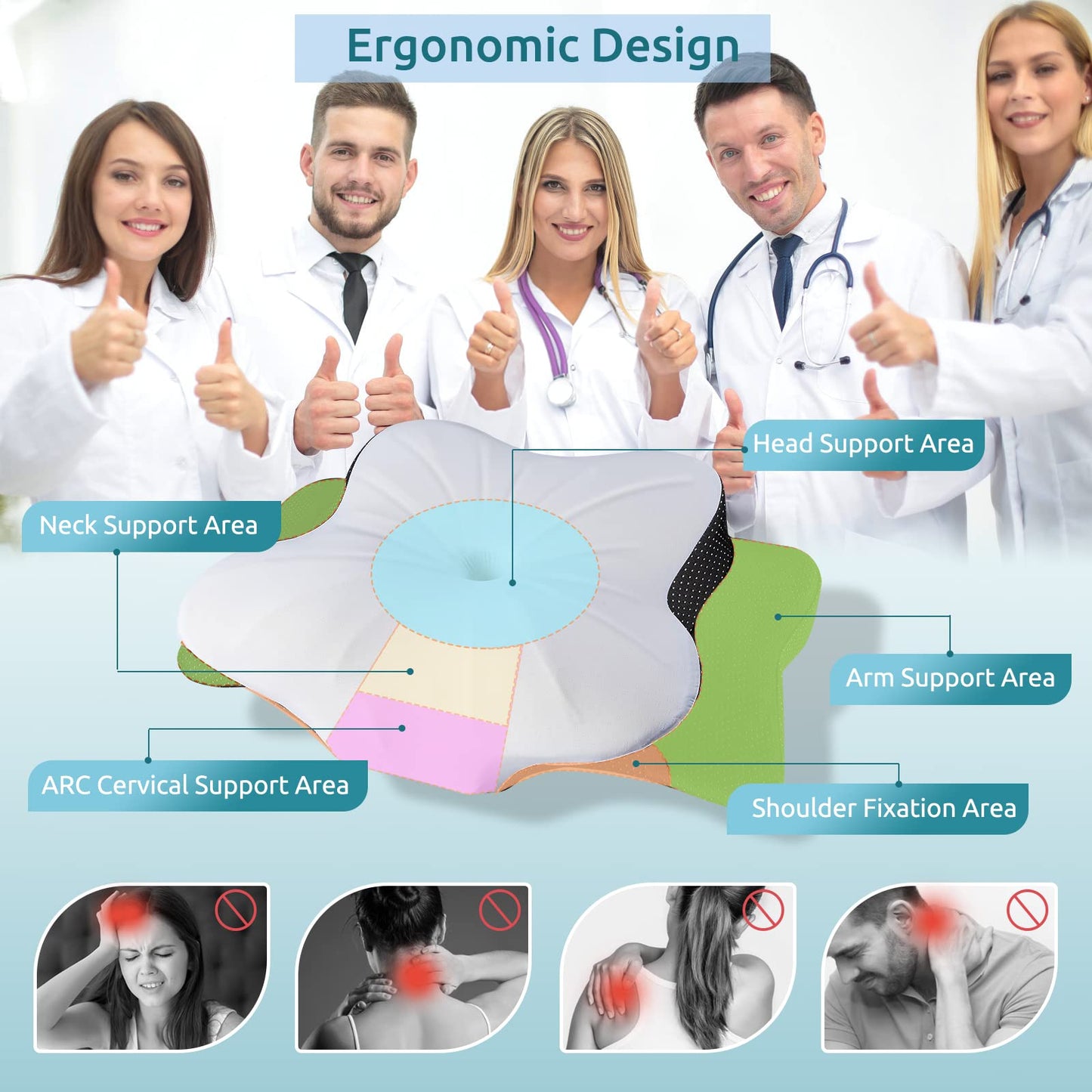 DONAMA Cervical Pillow for Neck and Shoulder,Contour Memory Foam Pillow,Ergonomic Neck Support Pillow for Side Back Stomach Sleepers with Pillowcase-Standard Size