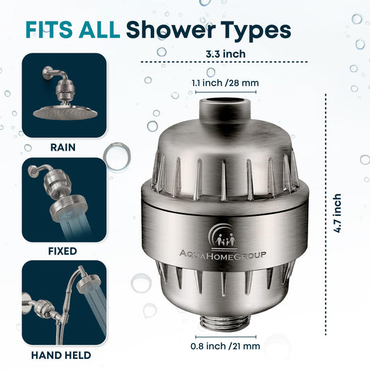 AquaHomeGroup 20 Stage Shower Head Filter with Vitamin C E A for Hard Water - High Output Filter to Remove Chlorine and Fluoride - 2 Replacement Cartridges - Consistent Flow Showerhead Filter