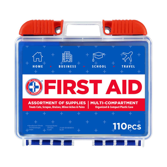 Be Smart Get Prepared 110 pc First Aid Kit: Clean, Treat, Protect Minor Cuts, Home, Office, Car, School, Business, Travel, Emergency, Outdoor, Camping & Sports, FSA/HSA (Packaging may vary)