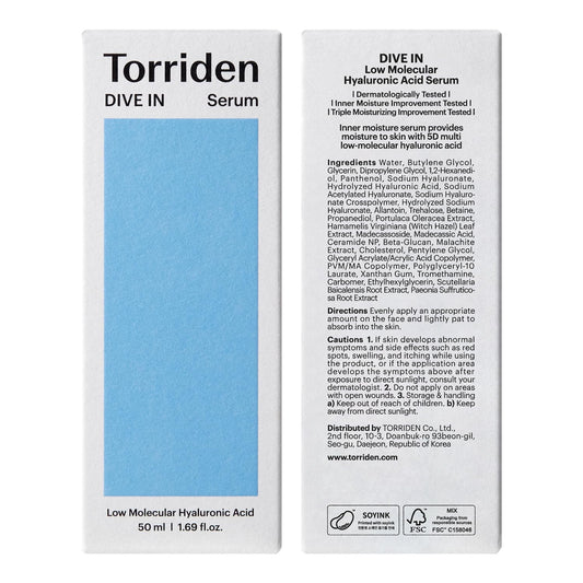 Torriden DIVE IN Hyaluronic Acid Serum 50ml (1.69 fl.oz.) | Deep Hydration to Get Glow Skin | Hyaluronic Acid, Panthenol, Allantoin | Korean Facial Serum