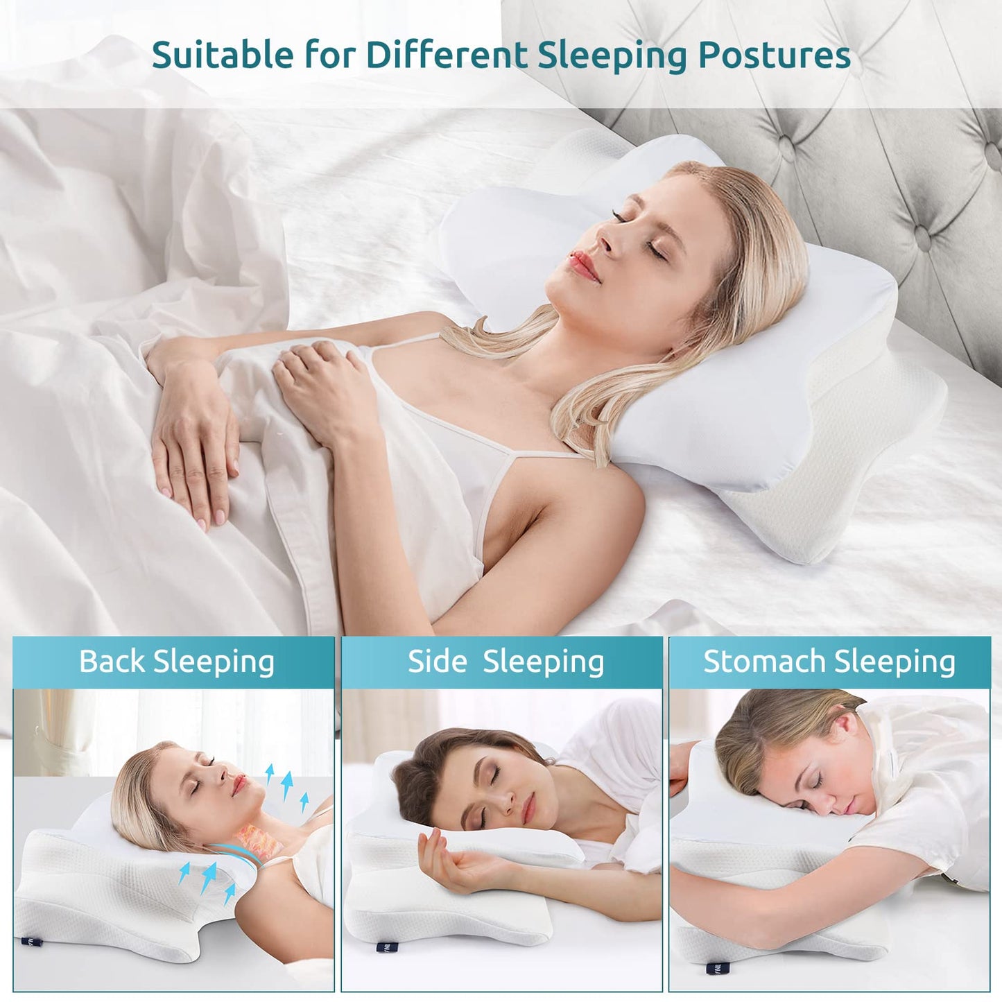 DONAMA Cervical Pillow for Neck and Shoulder,Contour Memory Foam Pillow,Ergonomic Neck Support Pillow for Side Back Stomach Sleepers with Pillowcase-Standard Size