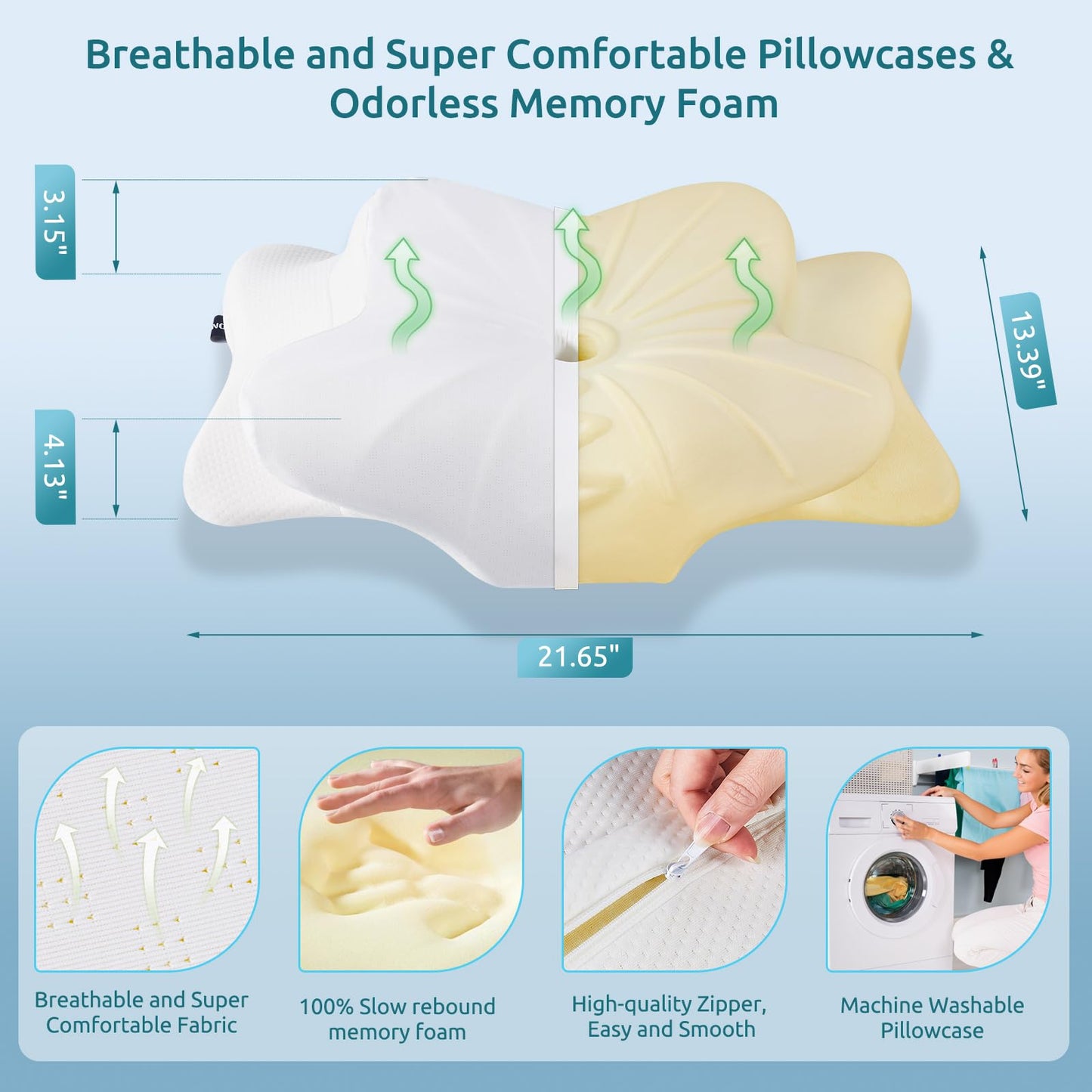 DONAMA Cervical Pillow for Neck and Shoulder,Contour Memory Foam Pillow,Ergonomic Neck Support Pillow for Side Back Stomach Sleepers with Pillowcase-Standard Size