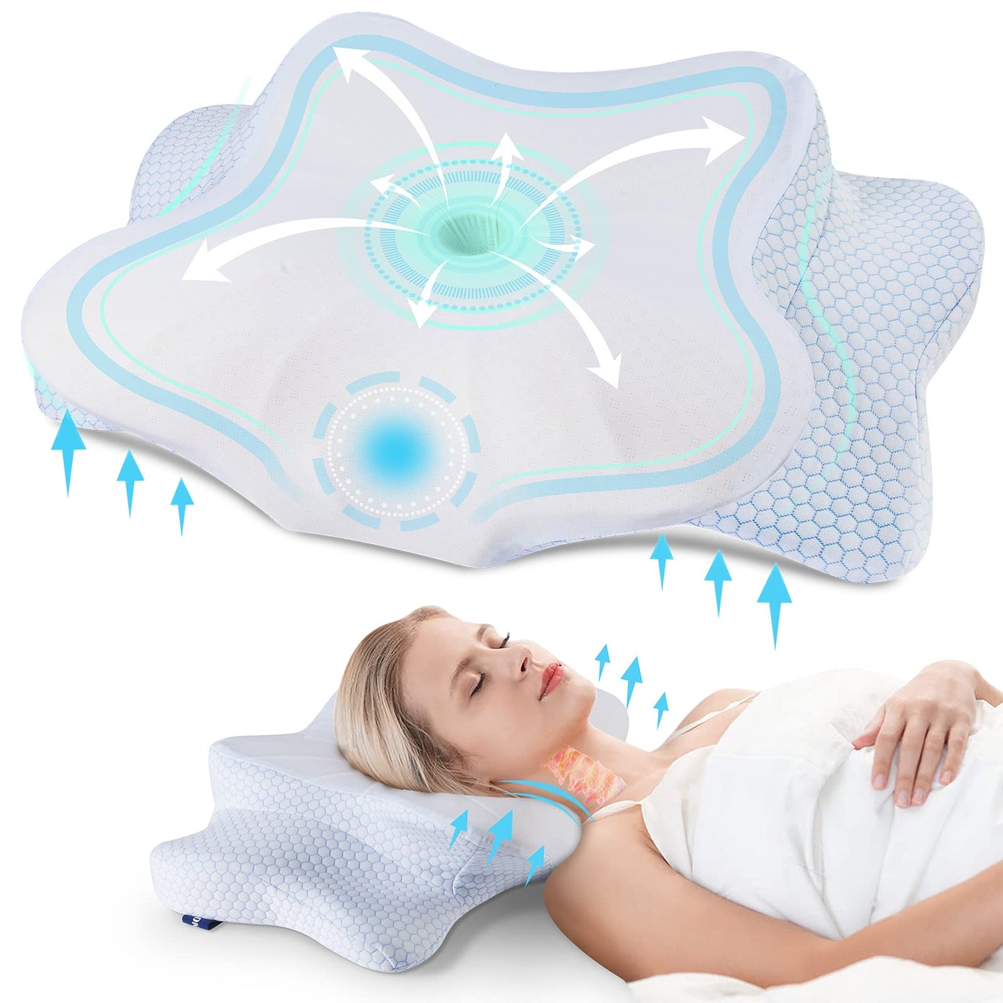 DONAMA Cervical Pillow for Neck and Shoulder,Contour Memory Foam Pillow,Ergonomic Neck Support Pillow for Side Back Stomach Sleepers with Pillowcase-Standard Size
