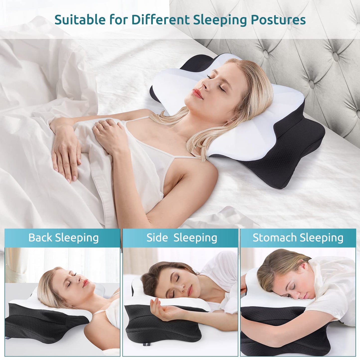 DONAMA Cervical Pillow for Neck and Shoulder,Contour Memory Foam Pillow,Ergonomic Neck Support Pillow for Side Back Stomach Sleepers with Pillowcase-Standard Size