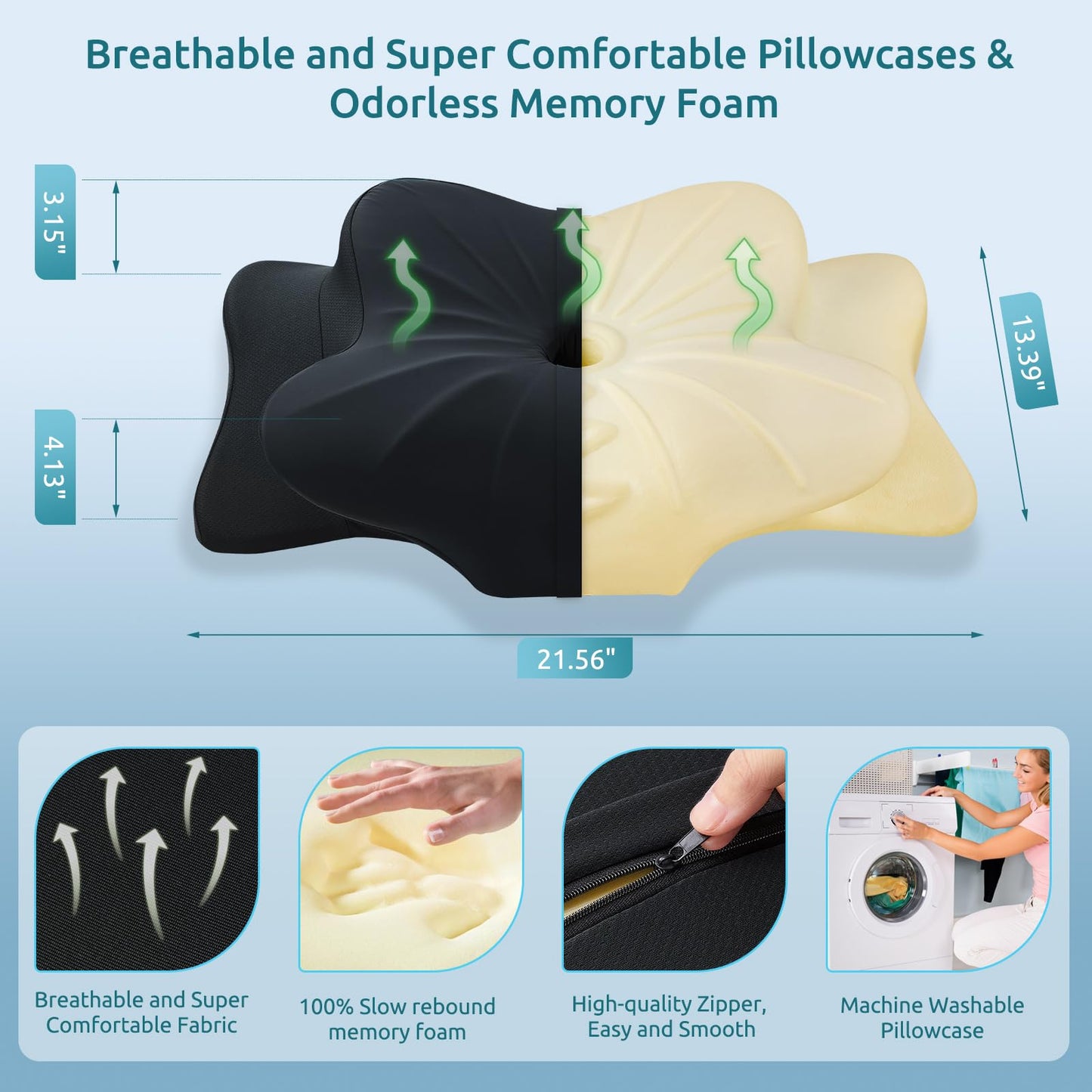 DONAMA Cervical Pillow for Neck and Shoulder,Contour Memory Foam Pillow,Ergonomic Neck Support Pillow for Side Back Stomach Sleepers with Pillowcase-Standard Size