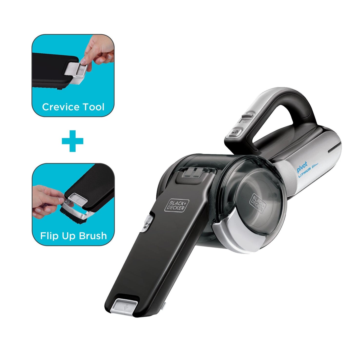 BLACK+DECKER dustbuster PIVOT VAC 코드리스 핸드헬드 진공 청소기, 틈새 도구 및 피벗 노즐이 있는 가정 및 자동차 진공 청소기(BDH2000PL)