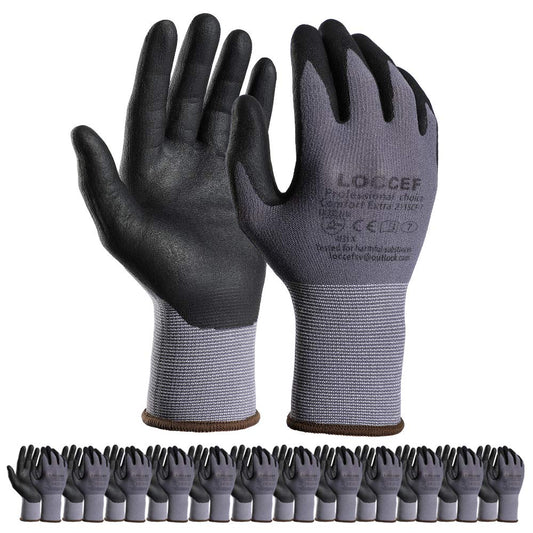 LOCCEF Safety Work Gloves MicroFoam Nitrile Coated-12 Pairs,Seamless Knit Nylon Gloves,Home Improvement,Micro-Foam Gloves (12 Pairs, 10/XL)