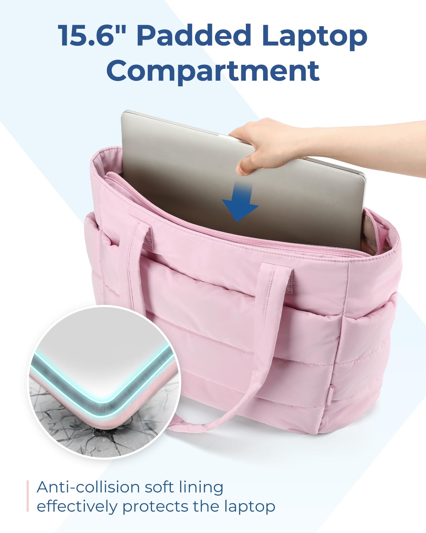 BAGSMART Tote Bag for Women, Lightweight Puffy Tote Bag with Compartments, Quilted Shoulder Bag Handbag for Travel, Work