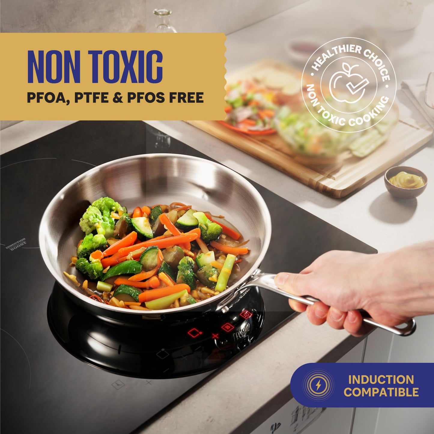 LEGEND COOKWARE 스테인리스 스틸 조리도구 세트 | 5겹, 14피스, 유도, 무독성, 오븐 사용 가능 | 최고의 18/8 풀 클래드 | 전문 주방 조리, 헤비 셰프 품질 | PFOA, PTFE 및 PFOS 무함유