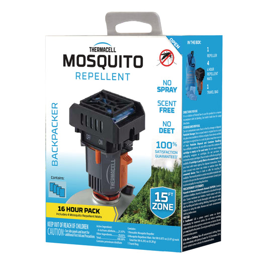 Thermacell Mosquito Backpacker Repeller, Gen 2.0 with 16 Hours of Repellent; 15 Foot Zone of Mosquito Protection; Long Lasting, Deet Free Bug Spray Alternative, Scent Free