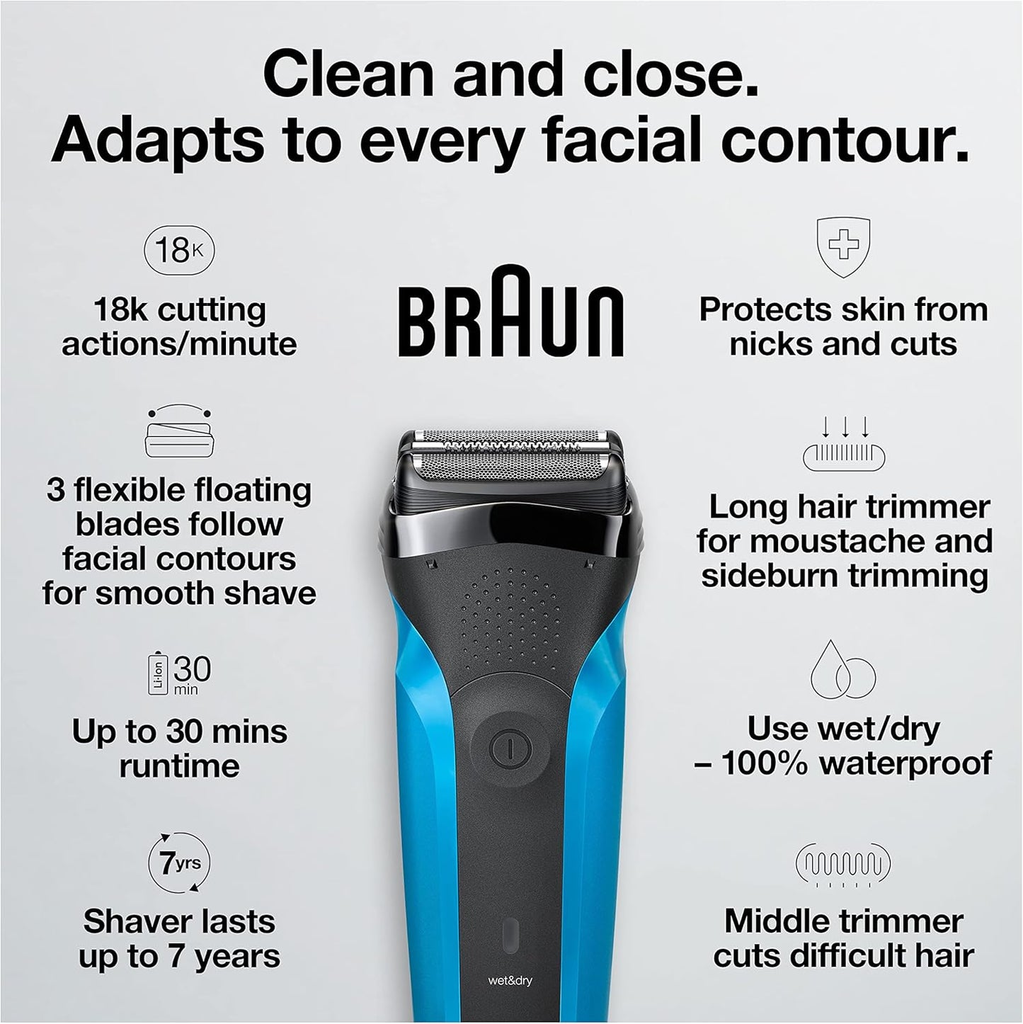 Braun Electric Razor for Men, Series 3 310s Electric Foil Shaver, Rechargeable, Wet & Dry