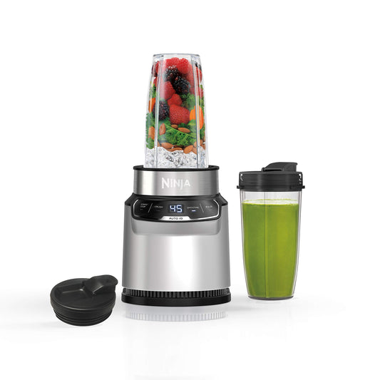Ninja Fit Compact Personal Blender, Portable Blender for-Smoothies, Shakes, Food Prep, and Frozen Blending, 700-Watt Base, (2) 16-oz. Cups and Spout Lids, Black QB3001SS