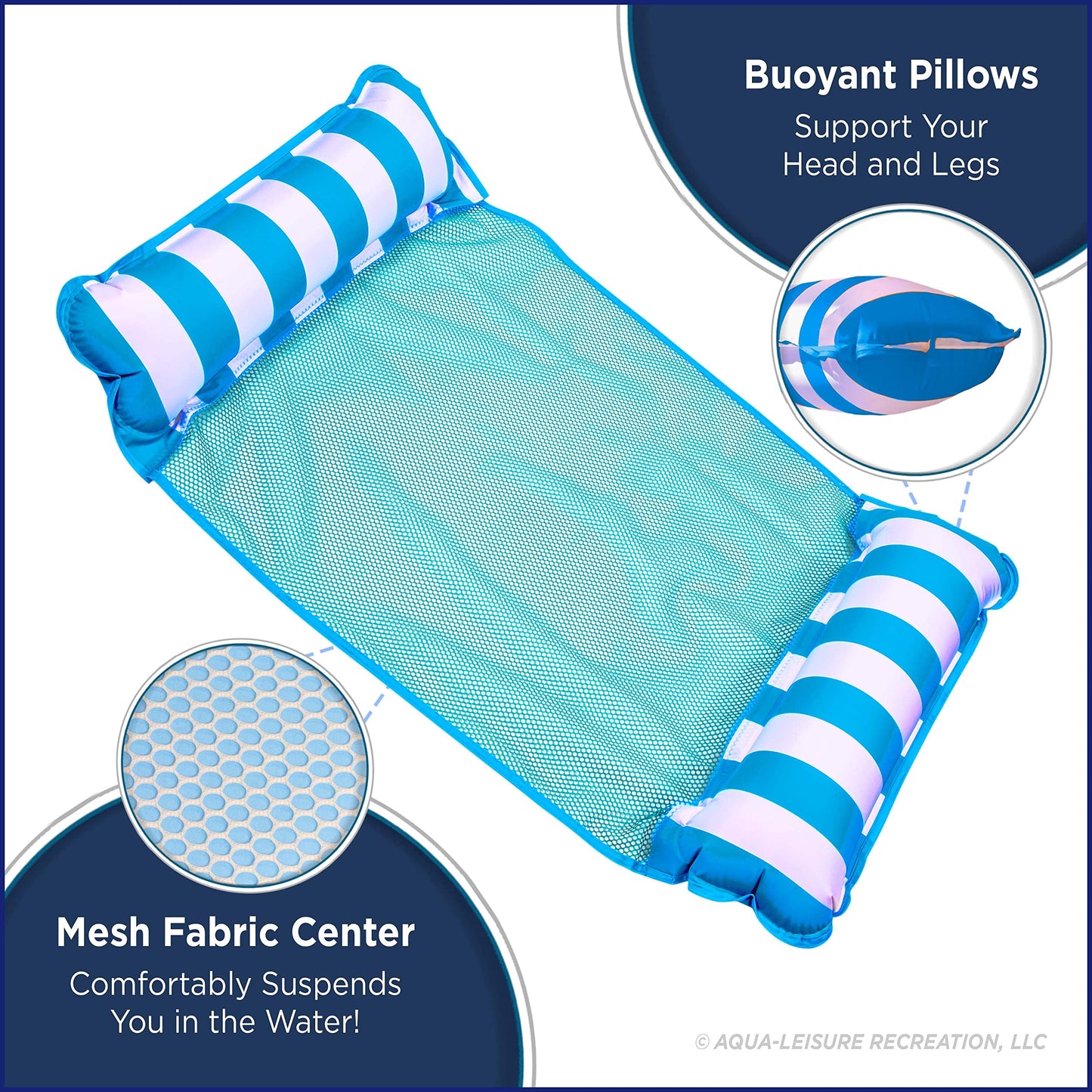 Aqua Original 4-in-1 Monterey Hammock Pool Float & Water Hammock – Multi-Purpose, Inflatable Pool Floats for Adults – Patented Thick, Non-Stick PVC Material – Light Blue