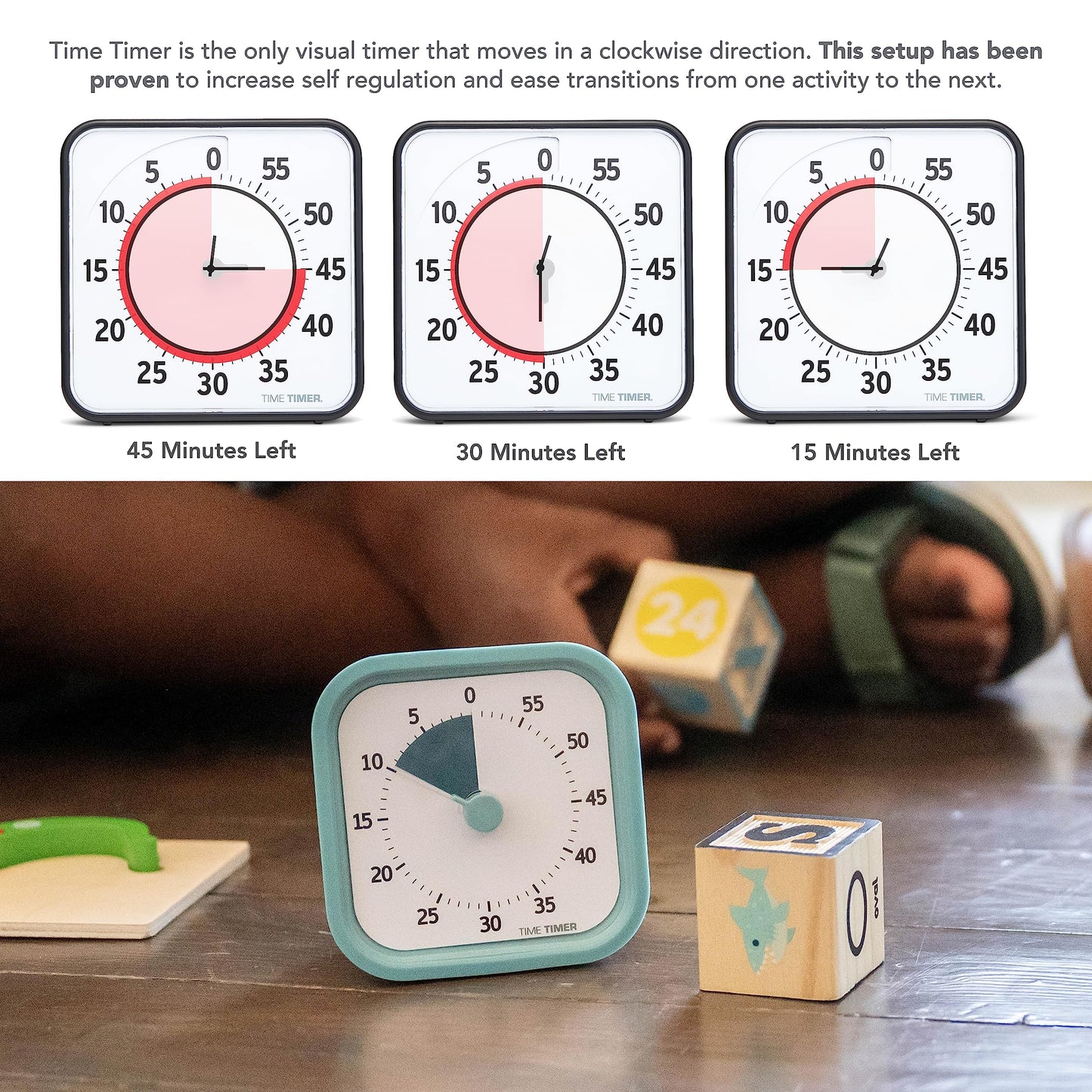 TIME TIMER Home MOD - 60분 어린이용 비주얼 타이머 홈 에디션 - 홈스쿨 용품 학습 도구, 어린이용 책상, 사무실 책상 및 회의용 타이머, 무소음 작동(Lake Day Blue)
