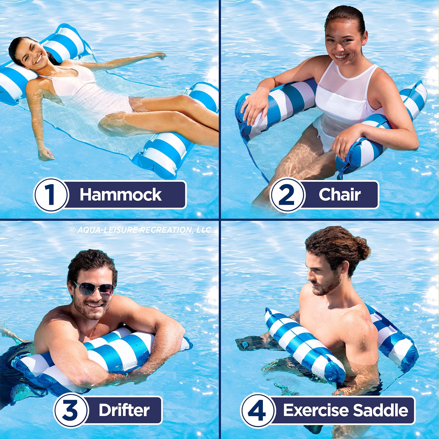 Aqua Original 4-in-1 Monterey Hammock Pool Float & Water Hammock – Multi-Purpose, Inflatable Pool Floats for Adults – Patented Thick, Non-Stick PVC Material – Light Blue