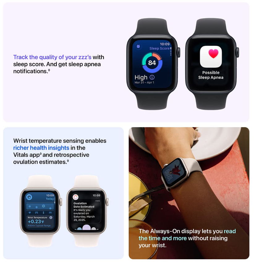 Apple Watch SE 3 [GPS 40mm] Smartwatch with Midnight Aluminum Case with Midnight Sport Band - S/M. Fitness and Sleep Trackers, Heart Rate Monitor, Always-On Display, Water Resistant