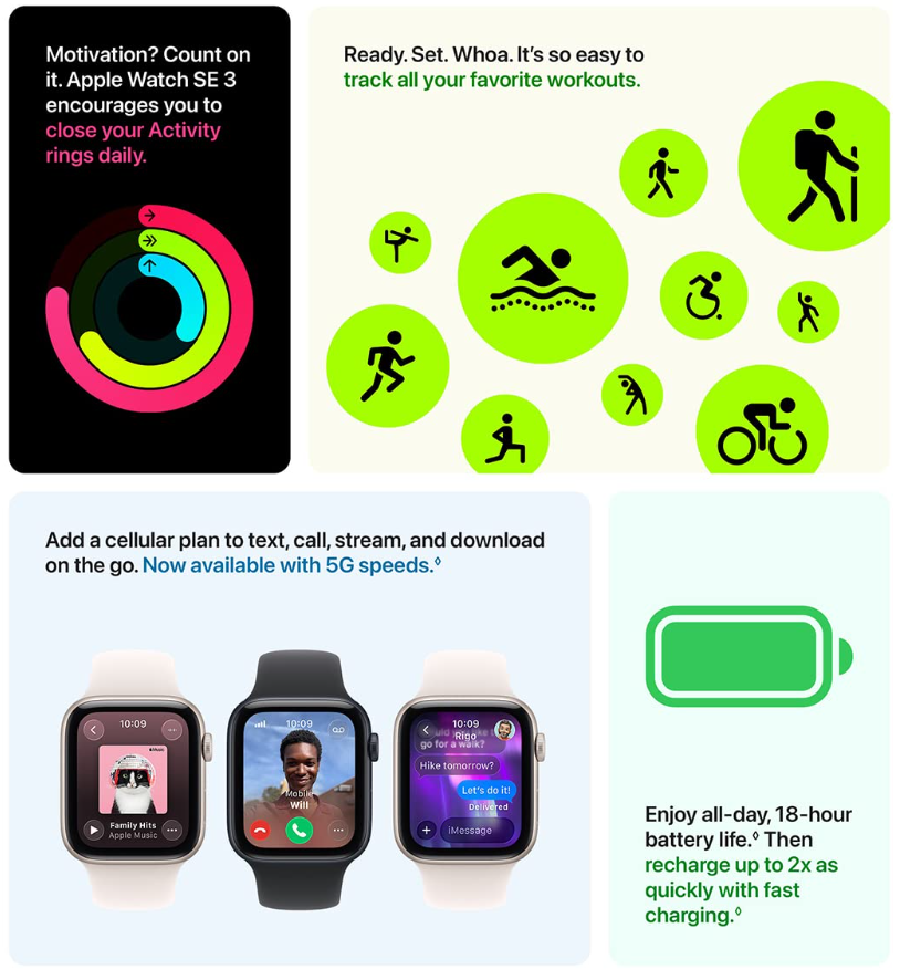 Apple Watch SE 3 [GPS 40mm] Smartwatch with Midnight Aluminum Case with Midnight Sport Band - S/M. Fitness and Sleep Trackers, Heart Rate Monitor, Always-On Display, Water Resistant
